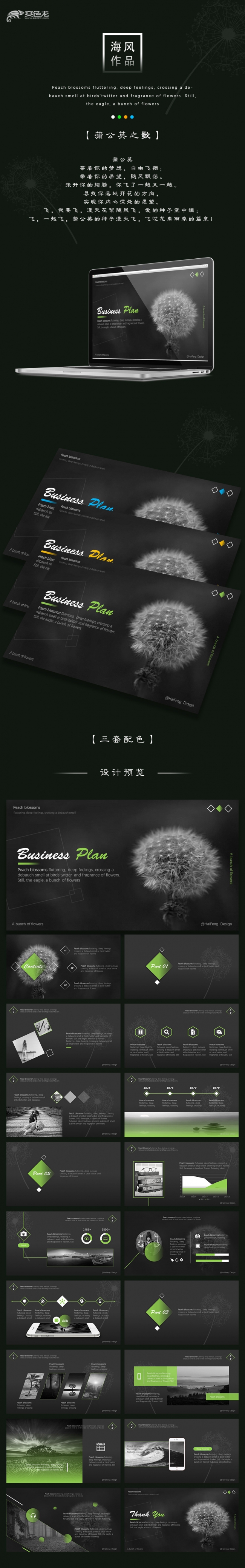 蒲公英创意时尚商务动态模板（三色套装）