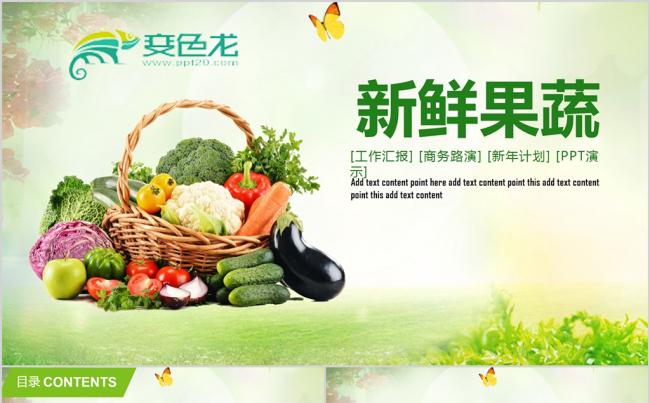 纯天然绿色健康有机无公害果蔬农产品蔬菜PPT模板缩略图