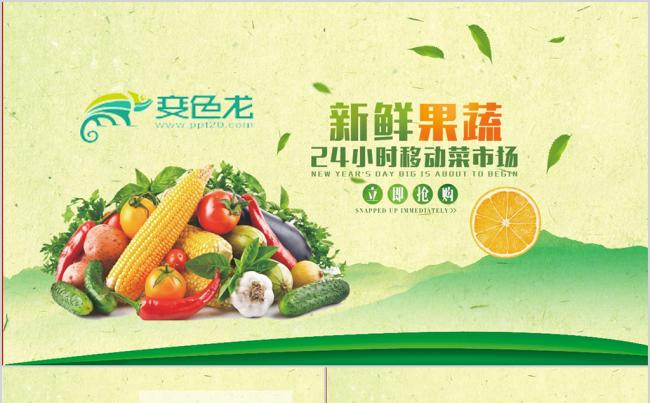 新鲜绿色健康有机无公害果蔬农产品蔬菜PPT模板缩略图