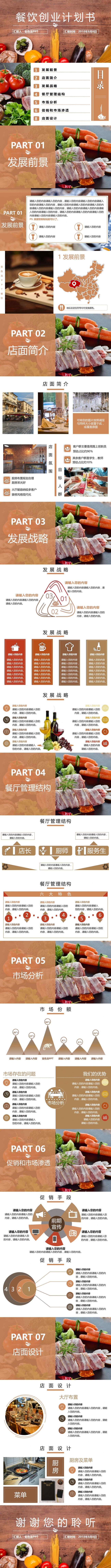 2018最新高端大气棕色餐饮食品创业商业计划书
