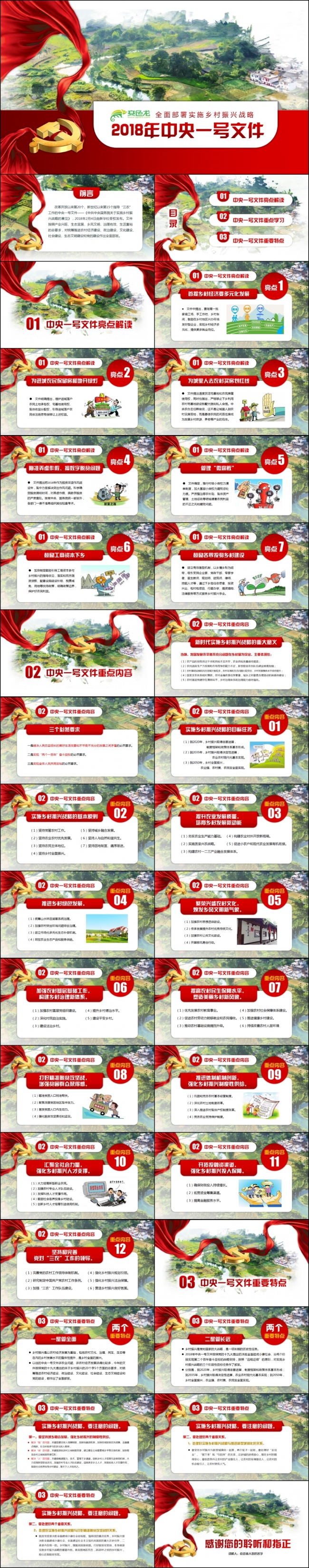 【柒零理想】2018年中央一号文件精神精细解读党课PPT模板