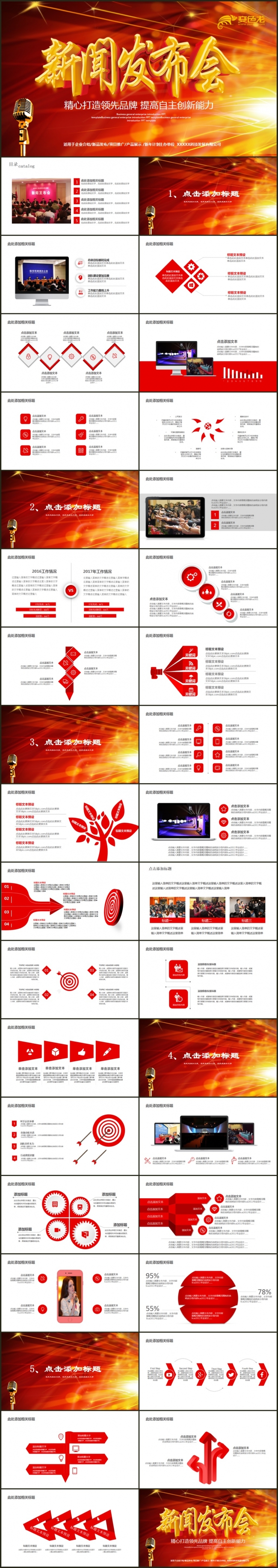 新闻发布会记者采访录制访谈发布总结PPT模版
