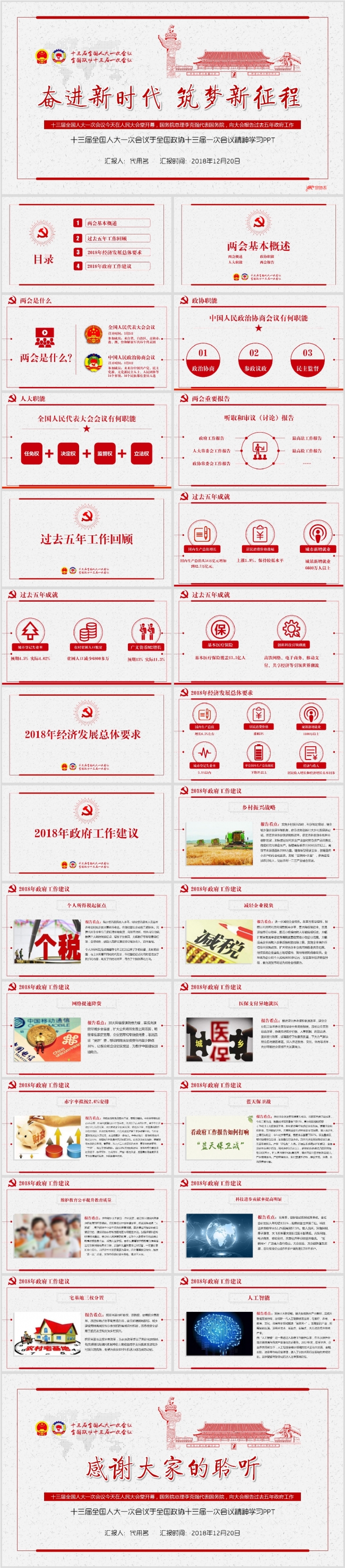 2018全国两会政府工作报告完全解读PPT精神学习