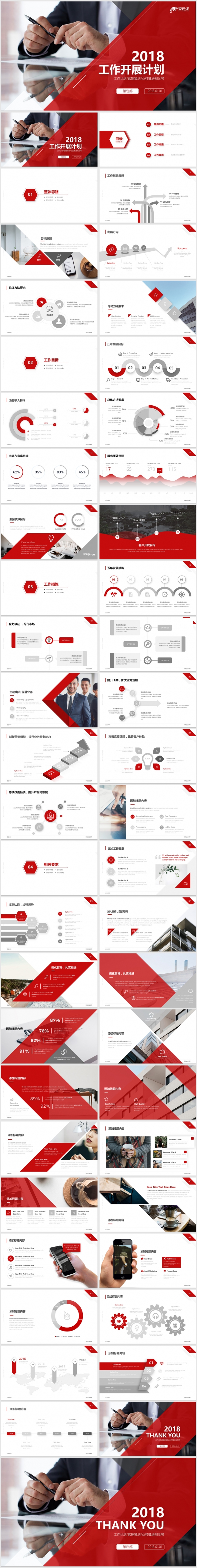 2018简约工作总结计划商务总结汇报商务培训课件红色关在计划