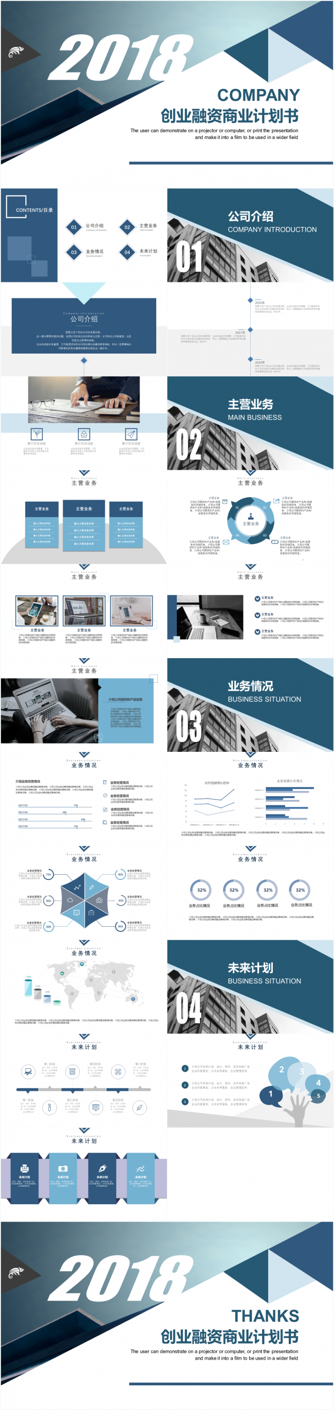 2018蓝色简约创业融资商业计划书PPT模板