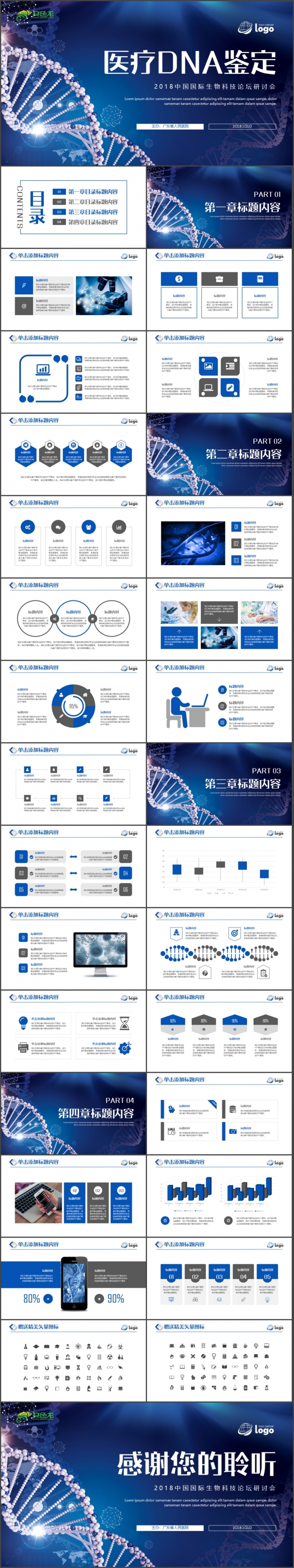 【医学鉴定】基因DNA医学研究生物学术研究PPT模板