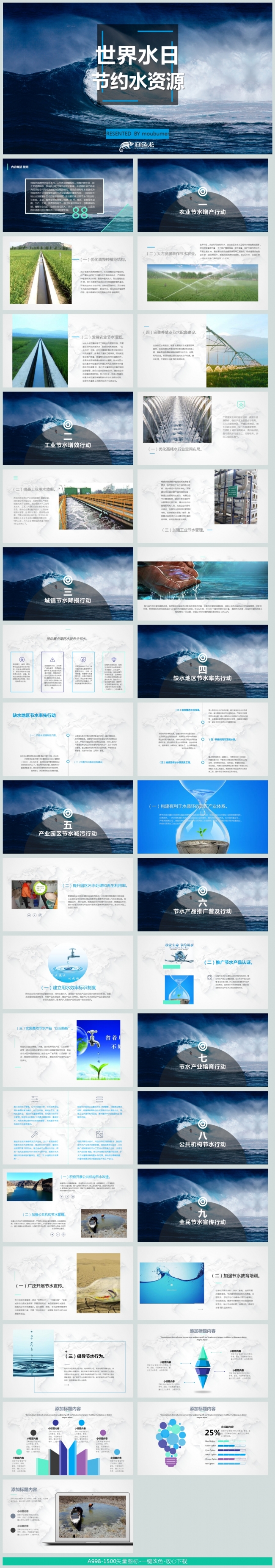 节约水资源世界水日关爱地球PPT动态模板