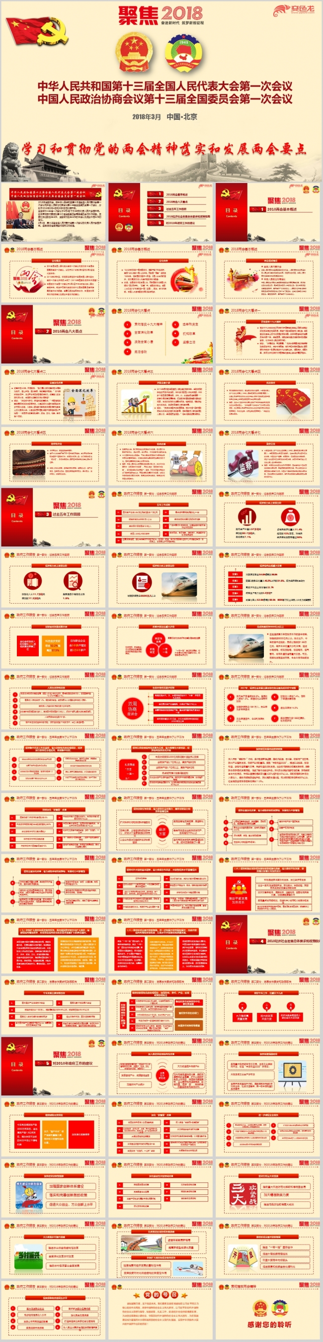 2018年全国两会政府工作报告学习解读专题ppt课件模板