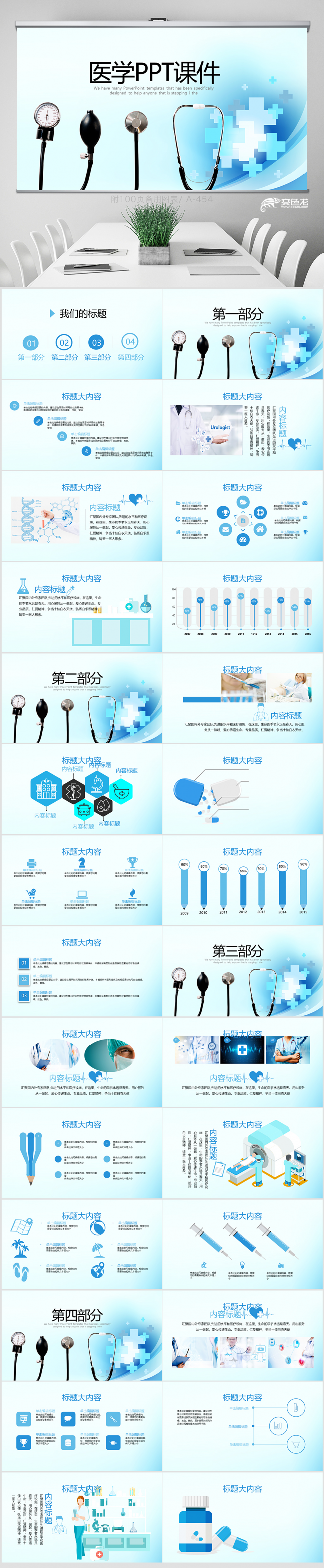 蓝色医疗医学动态PPT 封面含PS 培训 工作 年终总结
