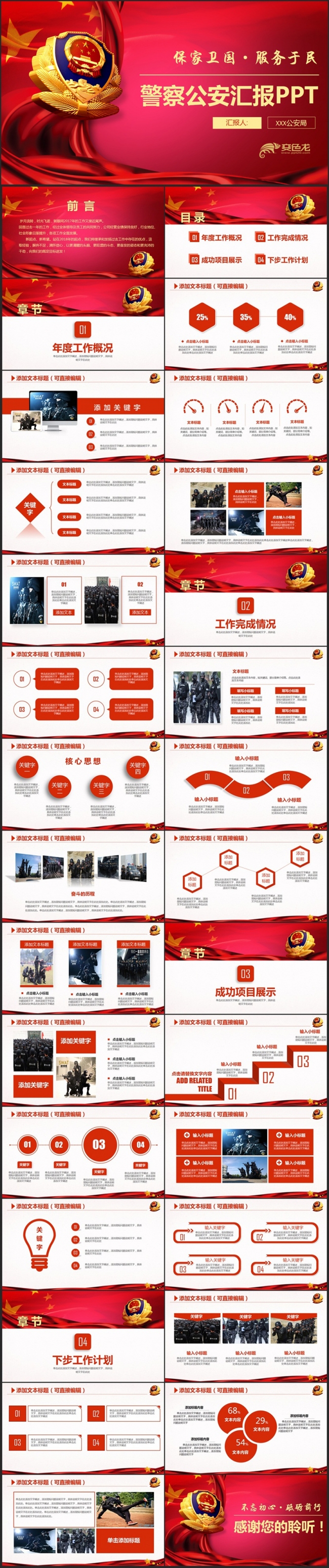 【警察汇报】大气警察派出所公安局特警武警交警工作总结PPT