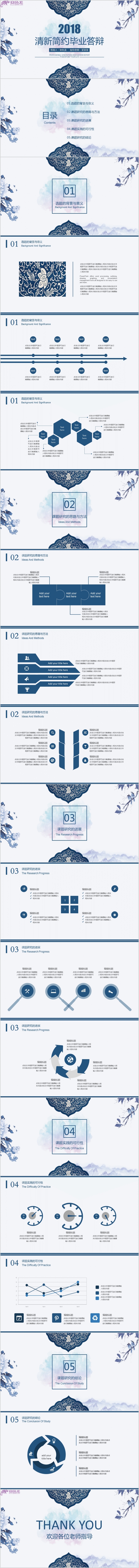 【极致简约】中国风青花瓷毕业答辩