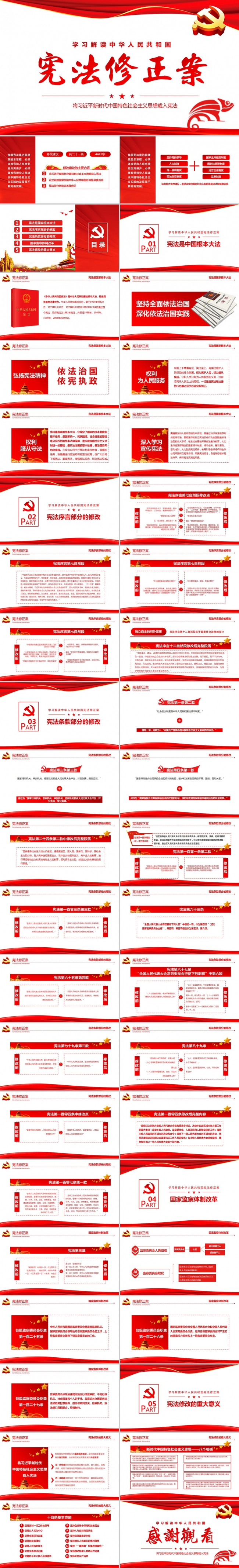 新修订中华人民共和国宪法 新宪法修正案PPT模板 党的十九大
