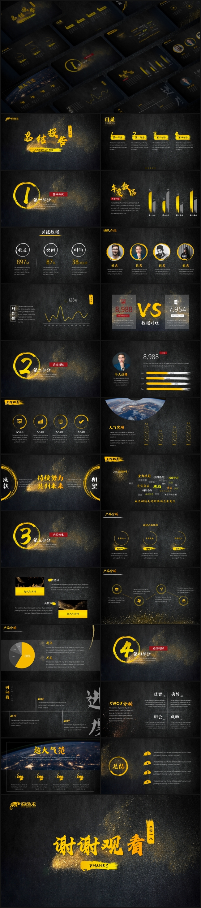 超大气实用总结经营分析工作汇报|复古|中国风|质感|金色