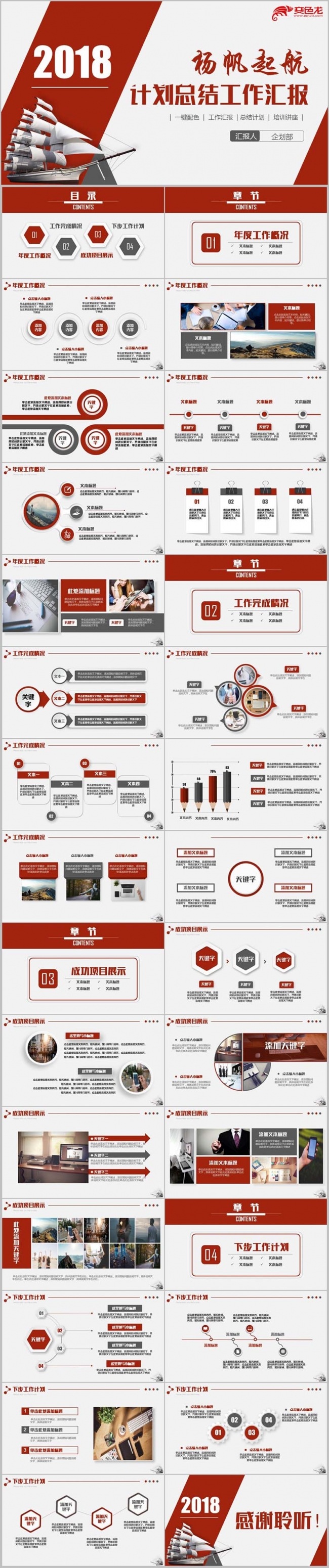 红色商务总结季度汇报述职报告工作计划商业计划书PPT