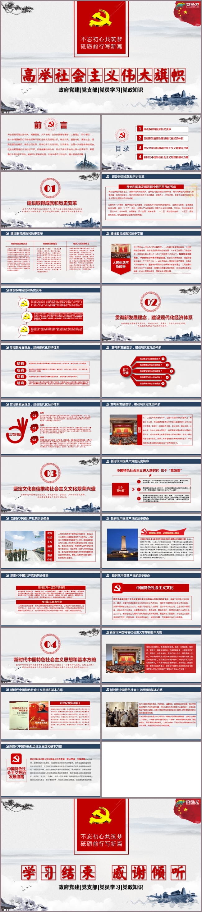 中国风党建党政党课党史党员党章党组织党委汇报总结述职报告廉政