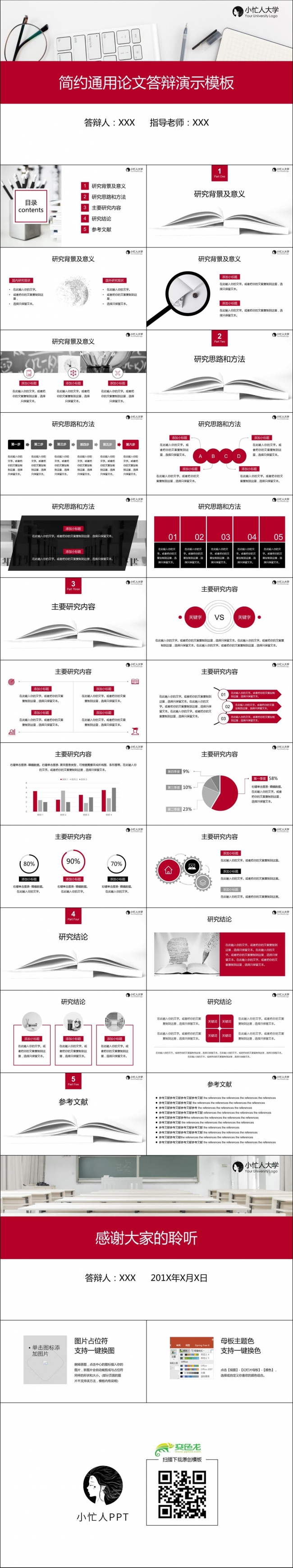 【小忙人】简约毕业答辩论文答辩开题报告学术报告红色模板