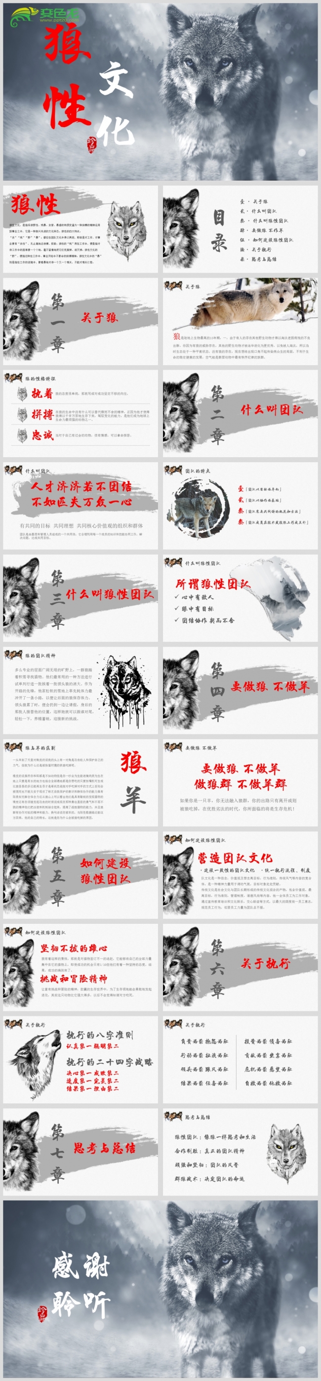 最新狼性文化商务PPT设计源文件模板下载