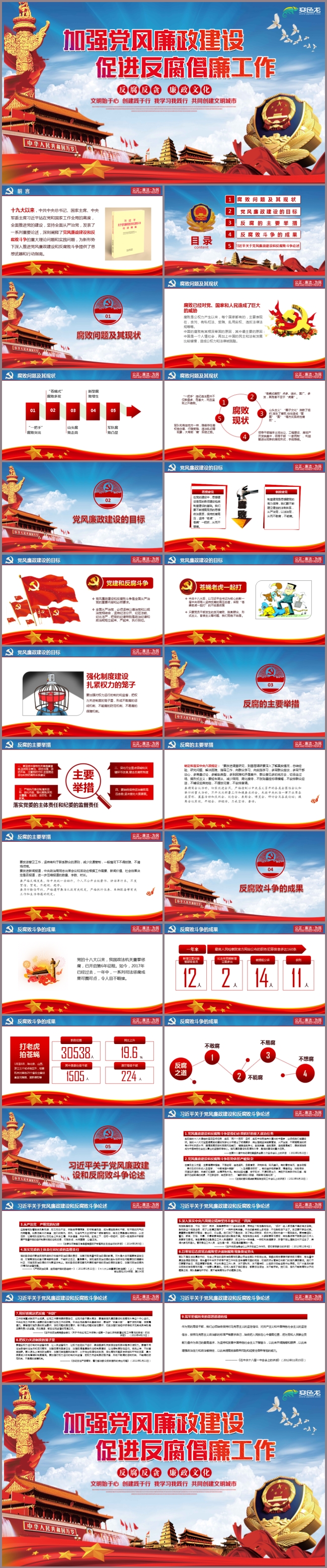 党风廉政建设反腐败斗争形势党课PPT模板七一建党节党政党员