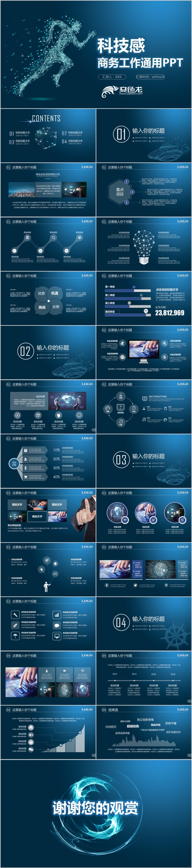 蓝色大气科技感商务通用工作汇报PPT模板