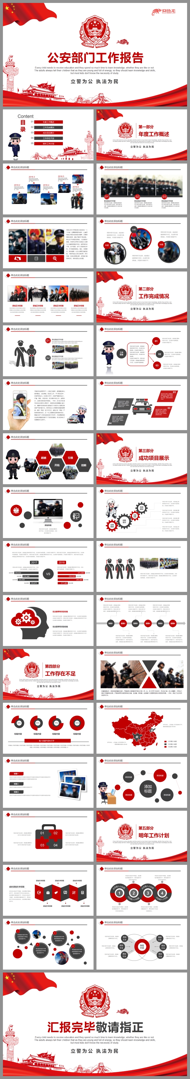 【公安警察】红色大气警察交警派出所公安工作通用PPT模板