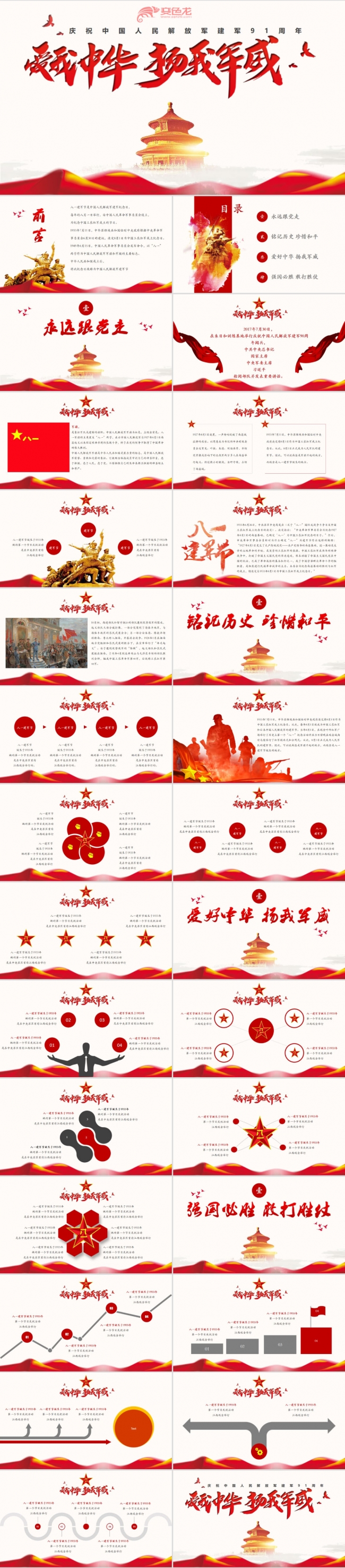 八一建军节思想汇报十九大党课党建中国梦PPT模板