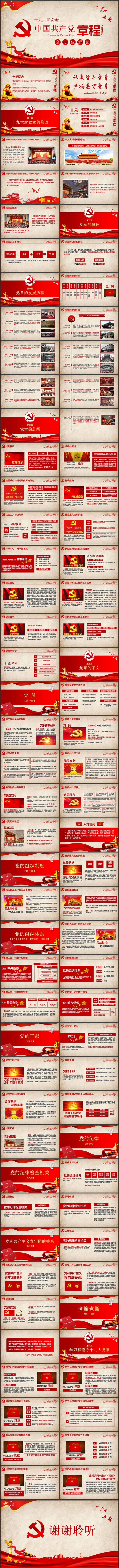 十九大新党章中国共产党章程全方位学习解读讲稿PPT模板