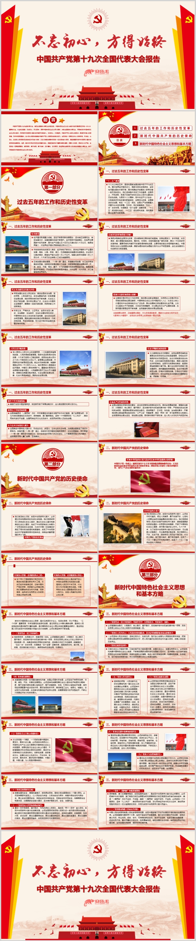 党十九大报告PPT模板党建党政党员党性党风党委党课