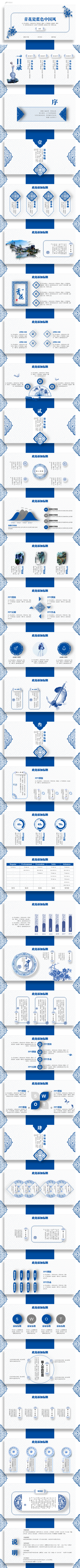 创意青花瓷蓝色工作汇报年中工作总结季度总结中国风模板