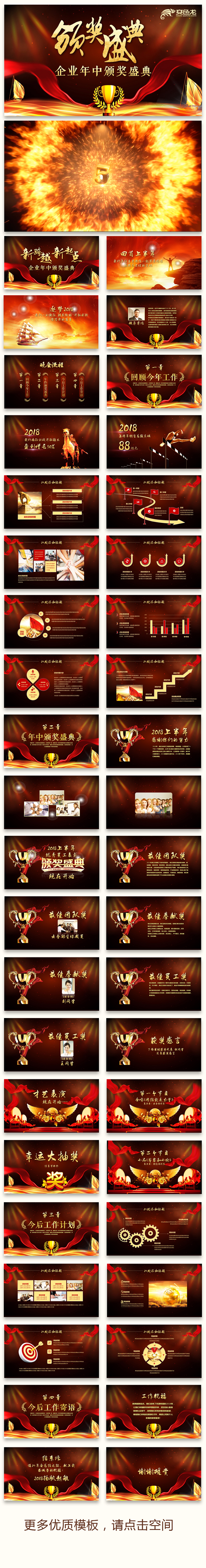 黑金大气2018年中颁奖典礼员工表彰大会公司年会颁奖PPT