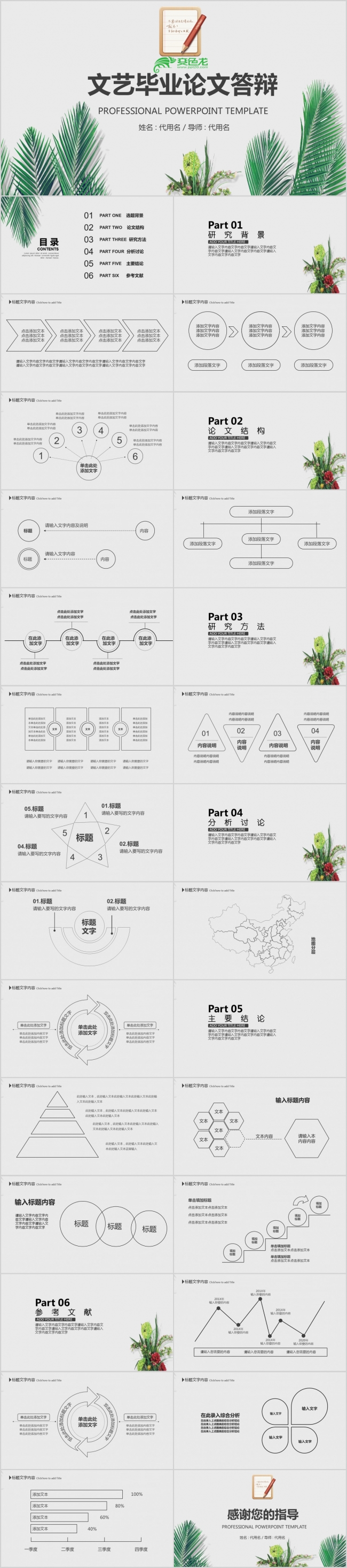 小清新文艺毕业答辩PPT模板