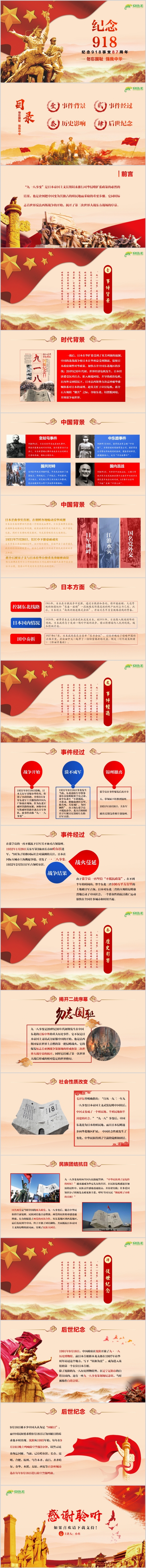 【小奕】纪念918事变专题党政机关讲座培训演讲课件PPT模板