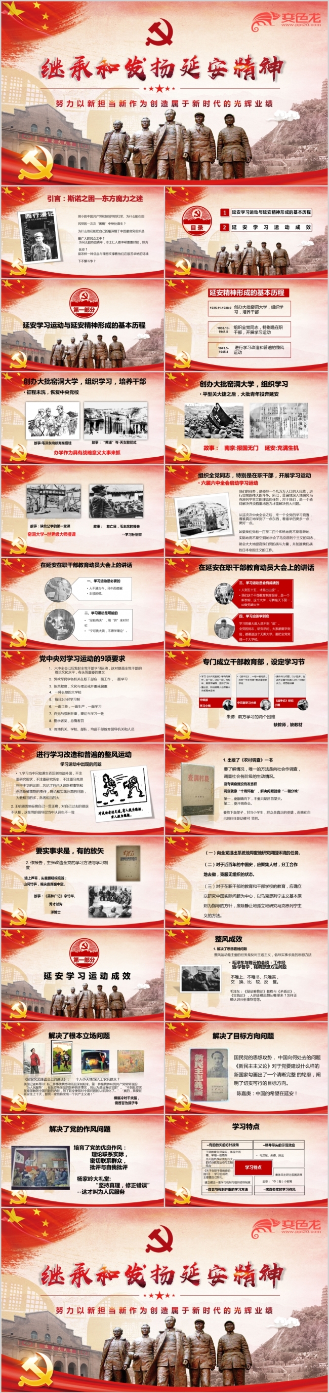 继承和发发扬延安精神PPT模板党建党史党课党性党纪党员