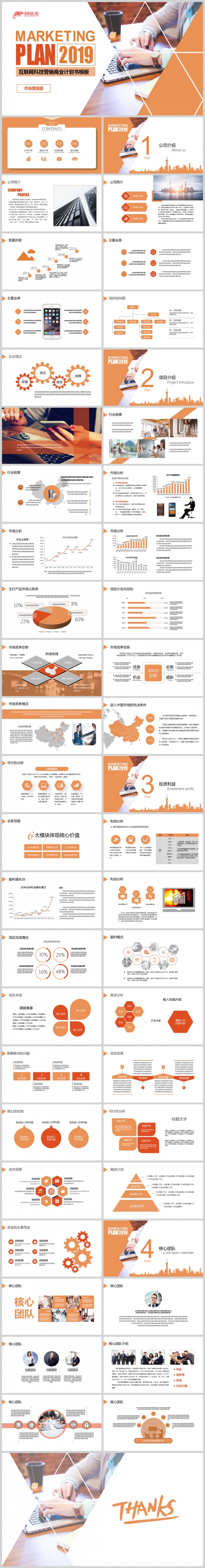 橙色简约大气2019市场计划商业计划书动态模板
