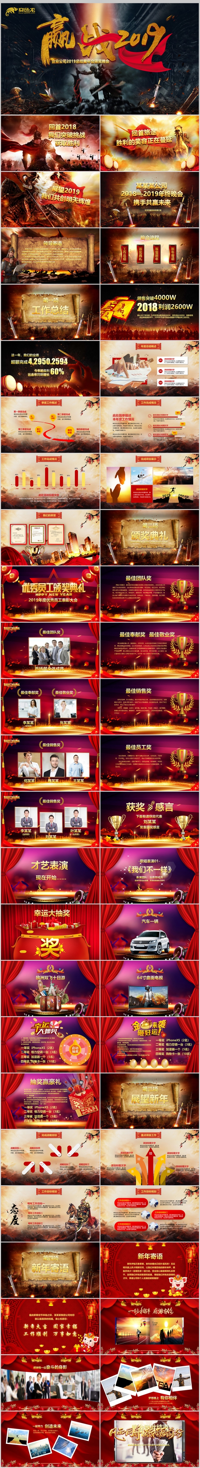 赢战2019猪年誓师大会年终颁奖晚会PPT模板