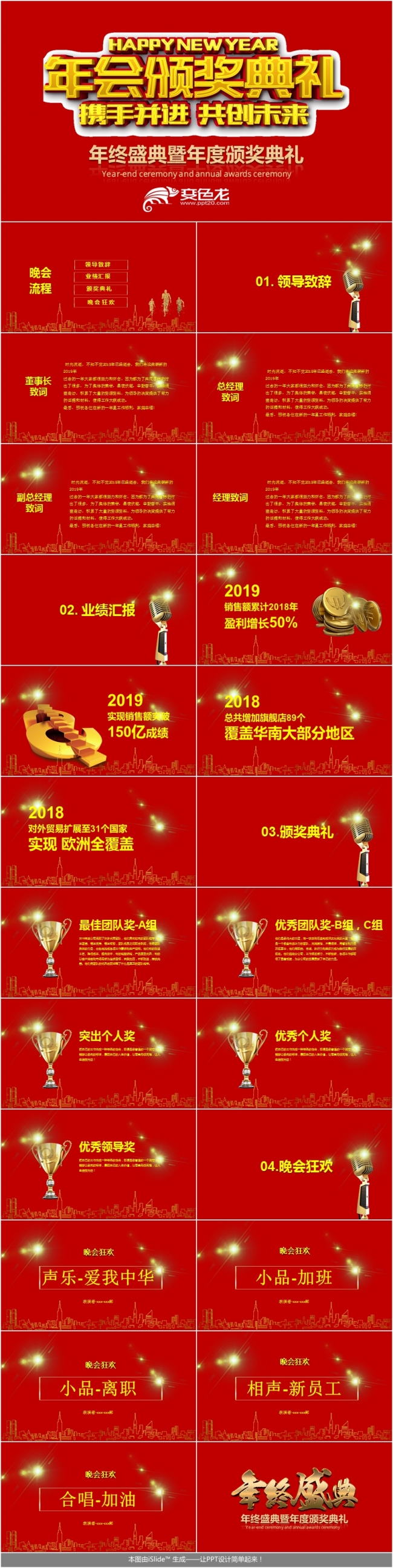 红色版年终总结大会年终盛典PPT模板