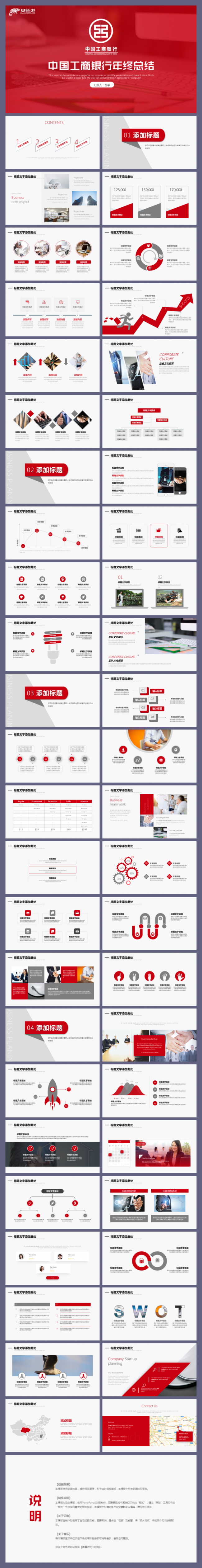 中国工商银行年终总结工作汇报红色通用模板