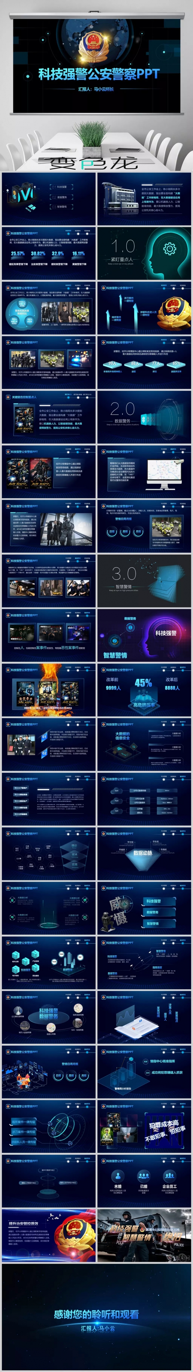 蓝色科技公安警察特警武警网络民警PPT