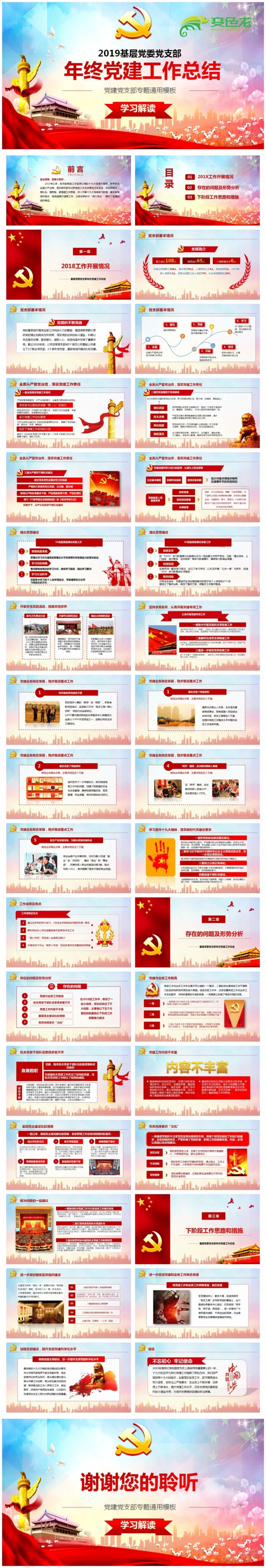 2019基层党委党支部年终党建工作总结PPT课件