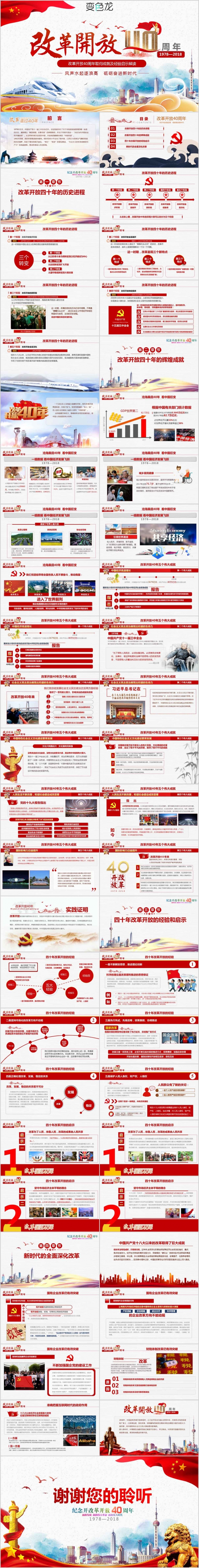 中国发展改革开放40周年成就经验党政党建党课动态PPT模板