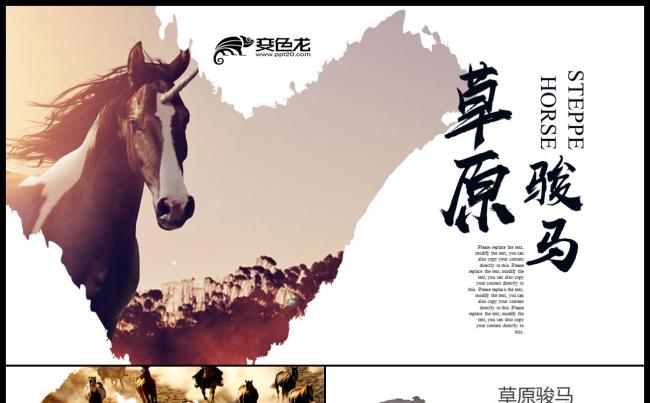 草原旅游绿色草原骏马自由马儿 青海旅游 草原旅游PPT模板缩略图