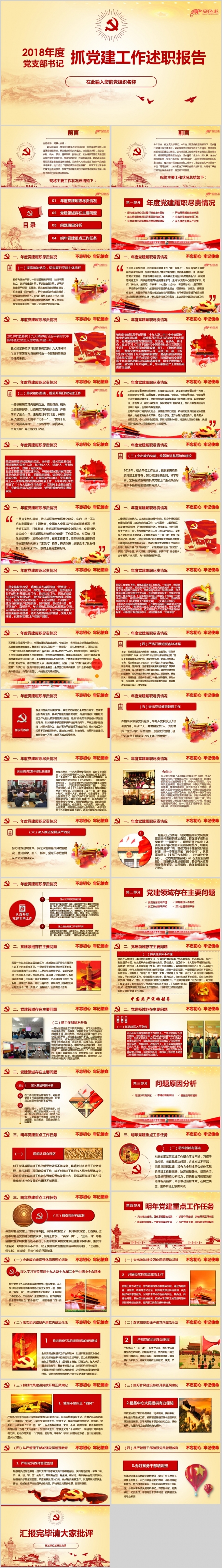 2018年基层党委党支部党建工作总结汇报述职报告ppt
