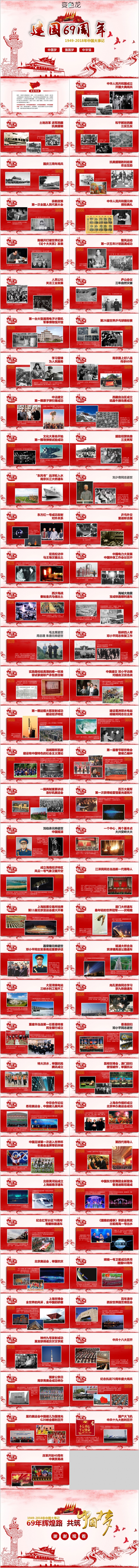 不忘初心建国69周年大事记光辉历程图片展示PPT课件模板