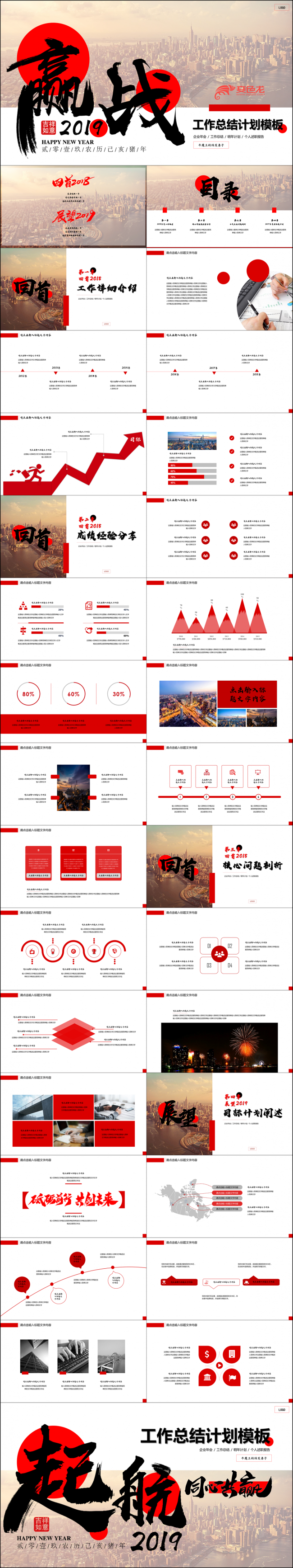 赢战2019猪年企业年会商务汇报工作总结计划述职类模板
