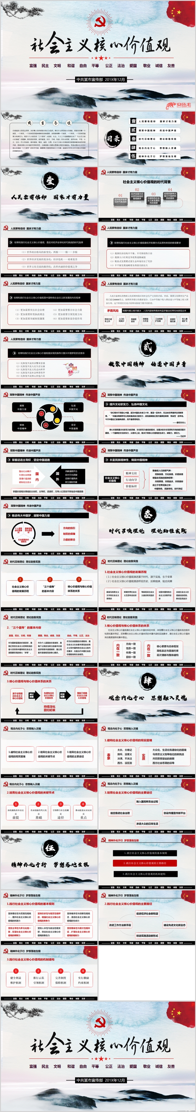 中国风社会主义核心价值观PPT模版