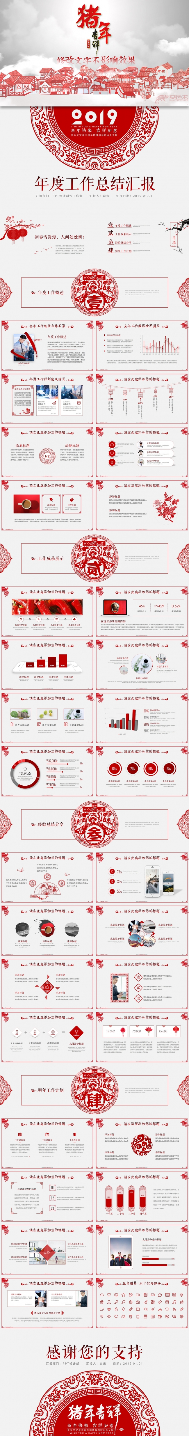 【森一米】优质精品推荐丨剪纸喜庆年终总结述职汇报简约商务演示