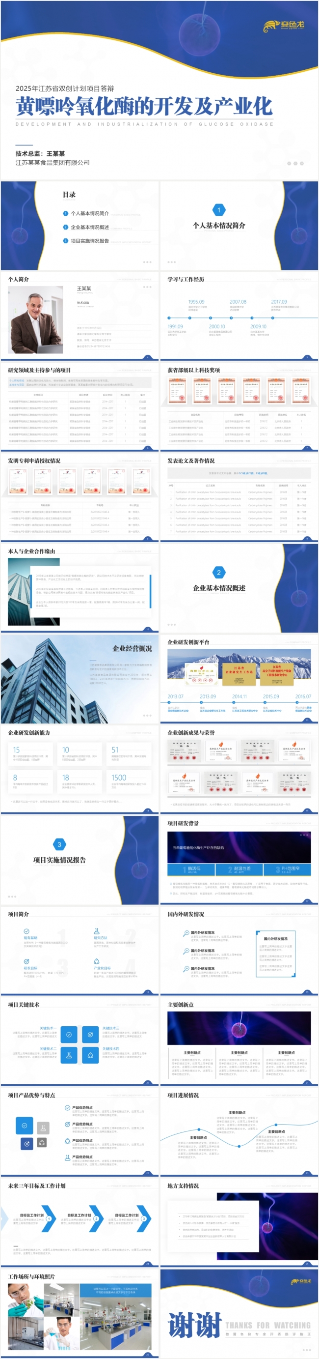蓝色项目申报科技成果报奖课题申报学术论文答辩PPT模板