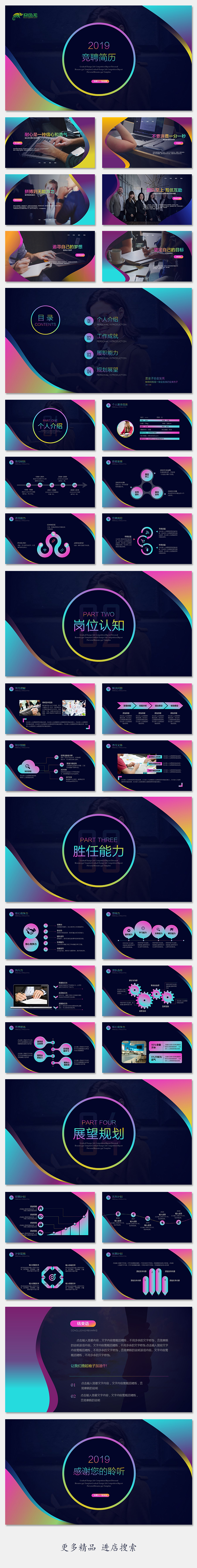 创意时尚渐变色抖音风岗位竞聘个人工作总结报告PPT模板
