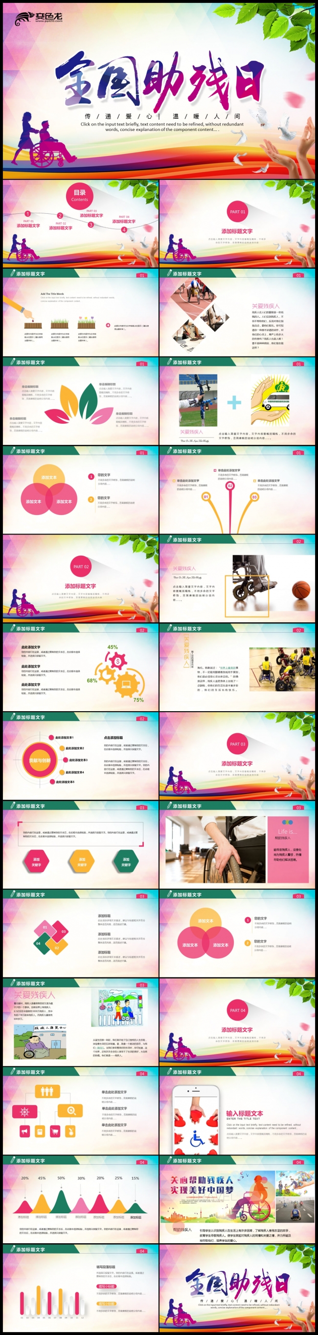 2019清新淡雅残联协会年终总结PPT模板