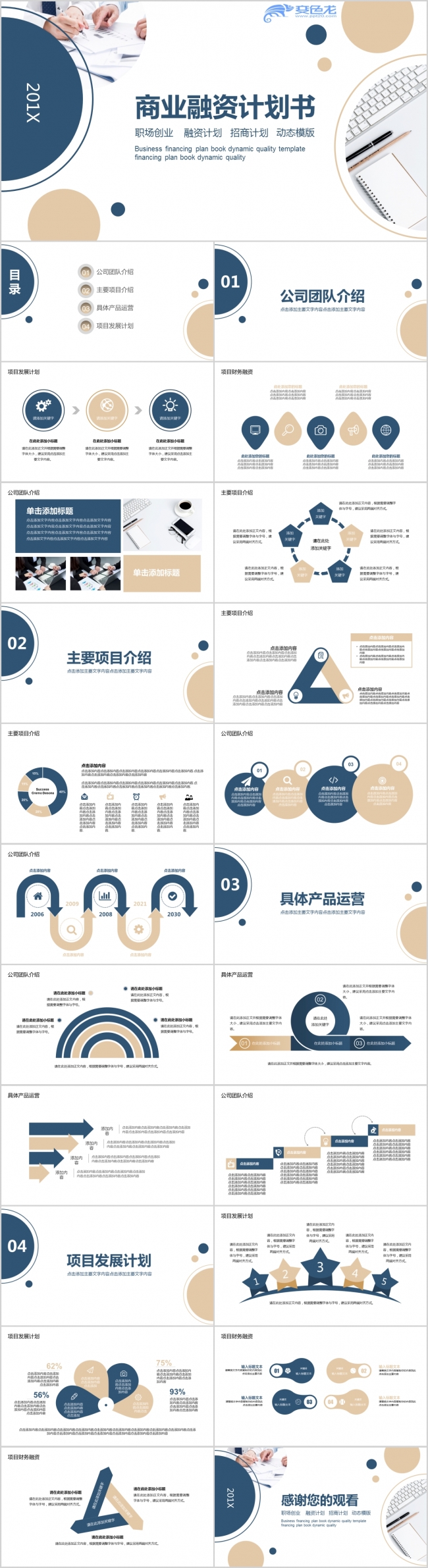 蓝色商业融资计划书PPT模板