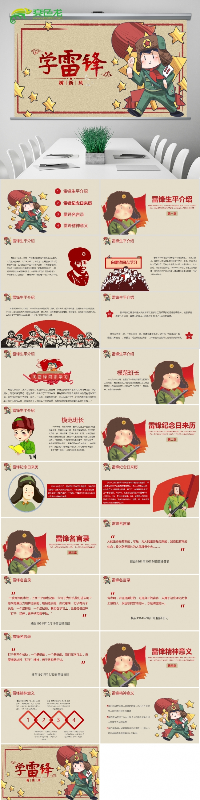 2019简约学习弘扬雷锋精神事迹纪念日ppt模板